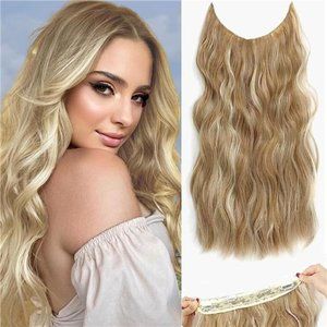 Clip in Halo Hair Extensions, Wavy Light Brown mix Blonde